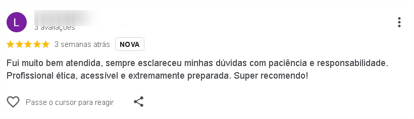 Avaliação de cliente 7 no Google