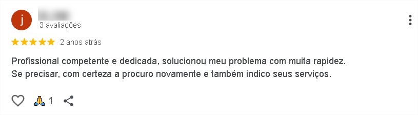 Avaliação de cliente 3 no Google